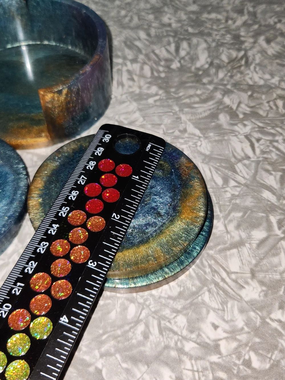 Source Unknown Blue and Gold Marble Coaster Set with Holder